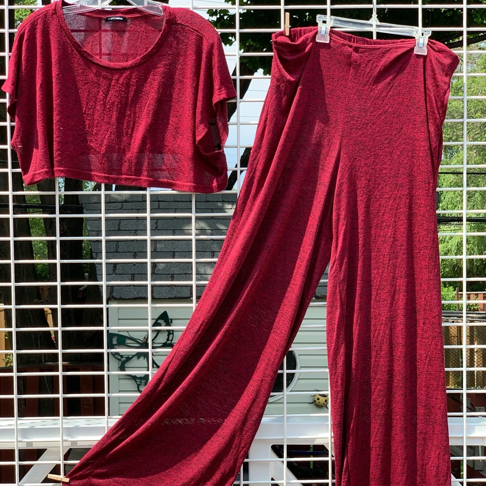 Red crop top high waisted co-ord set